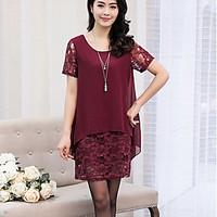 womens lace hots 3xl plus sizecasualdaily simple loose dresssolid roun ...