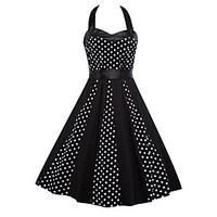 Women\'s Casual Party Vintage Sleeveless Polka Dot Black Color Cotton / Polyester Summer Dress