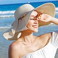 Women\'s Fashion Wide Large Brim Floppy Hat Straw Hat Sun Hat Beach Cap Bowknot Casual Holiday Summer