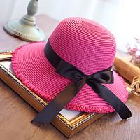 Women\'s Fashion Sweet Floppy Straw Hat Sun Hat Beach Cap Folding Bowknot Casual Holiday Outdoors Summer