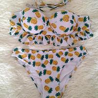 womens sexy halter bikini swimwear print polyester yellow