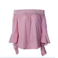 womens off the shoulderflare sleevefine stripe beach boho summer blous ...