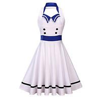 Women\'s Casual/Daily Sophisticated Sheath Dress, Striped Halter Midi Sleeveless White Yellow Cotton Polyester Summer Fall Mid Rise