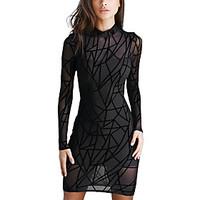 Women\'s Party Club Sexy Street chic Bodycon Mesh See-through DressGeometric Crew Neck Above Knee Long Sleeve Spring Fall Mid Rise
