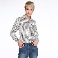 Women\'s Casual/Daily Simple Spring / Summer / Fall Shirt, Polka Dot Shirt Collar Long Sleeve White / Black Thin