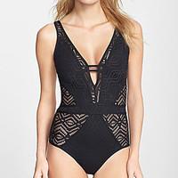 womens lace s v neck hollow out lace one piece monokini swimsuit