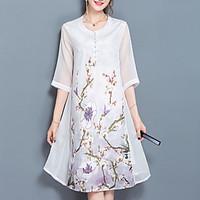 womens going out simple street chic loose dress print round neck knee  ...