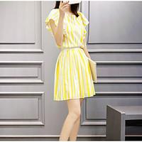 Women\'s Going out A Line Dress, Striped Round Neck Above Knee Short Sleeve Other Summer High Rise Micro-elastic Medium