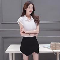 womens casualdaily work simple summer shirt skirt suits solid shirt co ...