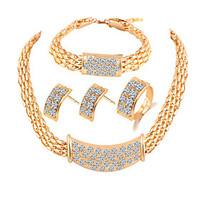 Women Wedding Bridal Crystal Square Mosaic Snake Chain Four pieces of jewelry