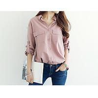 womens casualdaily simple spring shirt solid shirt collar long sleeve  ...