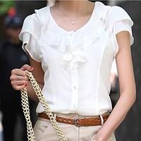 womens ruffle casualdaily simple summer shirt solid round neck short s ...