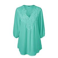 Women\'s Plus Size Street chic Spring Summer Blouse, Solid V Neck ½ Length Sleeve Polyester Medium