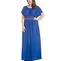 Women\'s Plus Size Party Swing Dress, Embroidered Round Neck Maxi Short Sleeve Others Summer Mid Rise Inelastic Medium