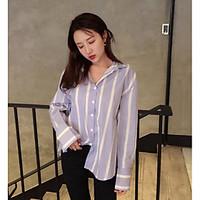 womens casualdaily simple shirt striped shirt collar long sleeve cotto ...