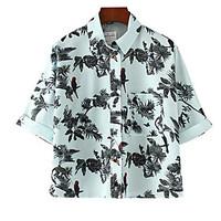 Women\'s Daily Simple Shirt, Print Shirt Collar ½ Length Sleeve Polyester