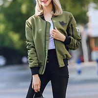 womens going out cute jackets floral stand long sleeve fall black poly ...