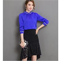 womens going out simple spring blouse dress suits solid round neck 34  ...