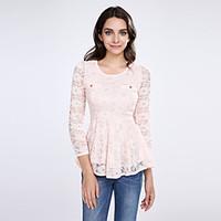 womens lace lace pinkwhiteblack blouse u neck long sleeve with peplum