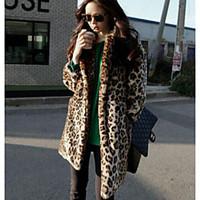 Women\'s Casual/Daily Simple Fur Coat, Leopard Long Sleeve Brown Faux Fur