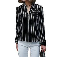 womens casual simple all seasons blouse striped v neck long sleeve