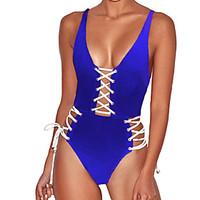 Women\'s Lace upPlunging Bandeau One-piece, Lace Up Solid Polyester