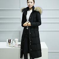 womens long down coat simple casualdaily solid cotton white duck down  ...