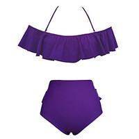 Women\'s Bandeau Bandeau Bikini, Plunging Neckline Ruffle Solid Sport Nylon Polyester Purple Black