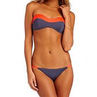 womens bandeau bikini color block padded bras polyester orange