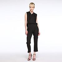 womens solid black gray thin long harem jumpsuits work street chic v n ...