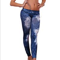 women solid color print shredded denim leggingpolyesterhot salebrand f ...