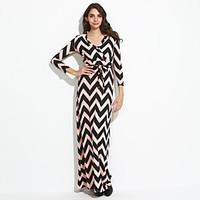 Women\'s Plus Size / Going out / Casual/Daily Sexy Sheath Dress, Striped V Neck Maxi Long Sleeve All Seasons High Rise