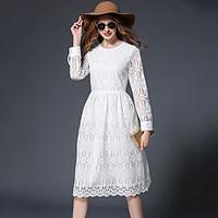 Women\'s Going out Casual/Daily Loose Dress, Floral Round Neck Midi ½ Length Sleeve Polyester Spring Summer Mid Rise Inelastic Thin