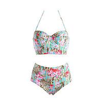 womens high waistretro vintage high waist floral padded swimwear