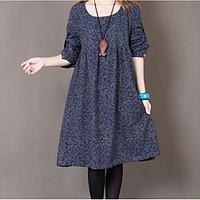 womens going out simple loose dress floral round neck knee length slee ...