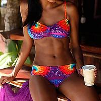 Women\'s Bandeau Bikini, Color Block Floral Polyester