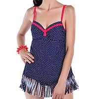 Women\'s Tassel Navy Bule Small Dot TasselsTankini Swimsuit(M-2XL)