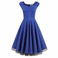 Women\'s Going out Swing Dress, Solid Polka Dot V Neck Midi Sleeveless Polyester Summer Mid Rise Micro-elastic Medium