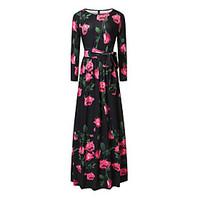 Women\'s Going out Sheath Dress, Floral Round Neck Maxi Long Sleeve Polyester Spring Mid Rise Inelastic Medium