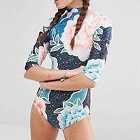 womens print floral bule one piece swimwear m 2xl