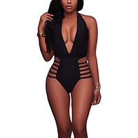 Women\'s Plunging Halter One-pieceCutout High Rise Sexy Backless Lace Up Push Up Bikini