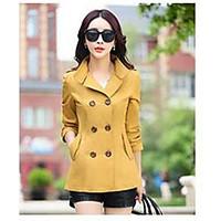 Women\'s Going out Casual/Daily Simple Fall Trench Coat, Solid Stand Long Sleeve Short Polyester