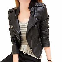 Women\'s Going out Sexy Spring Leather Jacket, Solid Notch Lapel Long Sleeve Short Others