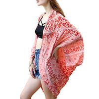 Women\'s Cover-Up, Floral Chiffon Polyester Red