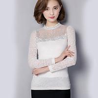 womens lace plus size sophisticated fall blousesolid turtleneck long s ...