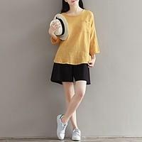 womens casualdaily simple summer t shirt solid round neck sleeve linen ...