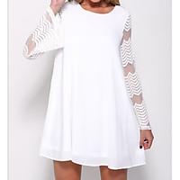 womens going out loose dress solid round neck mini long sleeve polyest ...