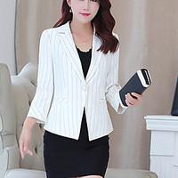 Women\'s Casual/Daily Simple Spring Fall Suit, Solid Shirt Collar Long Sleeve Regular Polyester