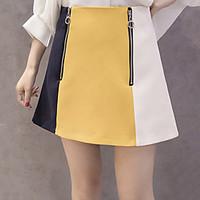 womens a line slim color block skirts high rise mini zipper cotton ine ...