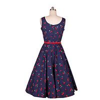 Women\'s Going out Sheath Dress, Solid Floral Round Neck Midi Sleeveless Polyester Spring Summer Mid Rise Inelastic Medium